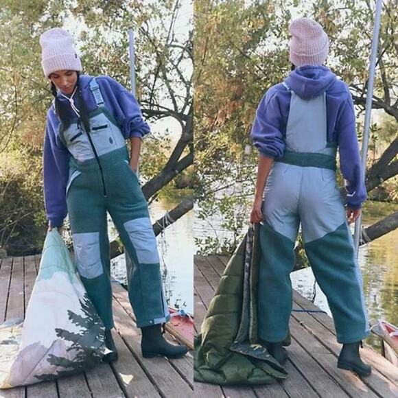FP Movement Hit the Slopes Fleece Overalls Midnight Jade Combo Womens Size Large - Picture 1 of 15